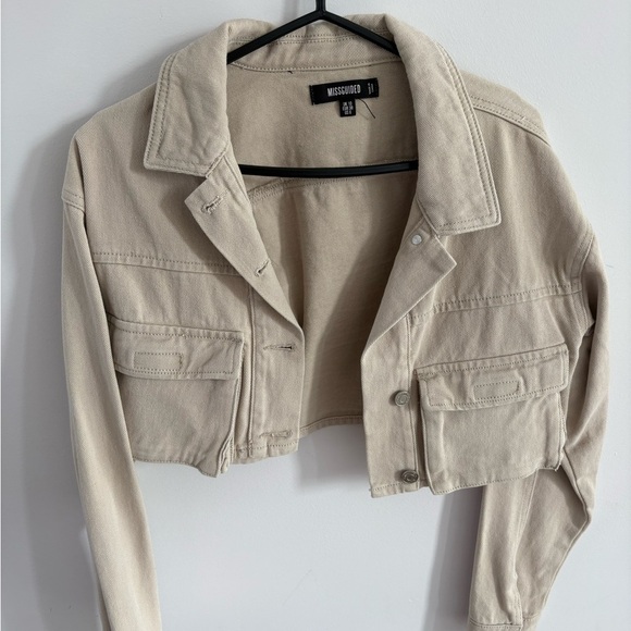 Missguided Beige Cropped Jean Jacket - Picture 2 of 4